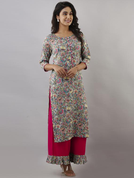 floral kurta palazzo set - 17956032 - Zoom Image - 2