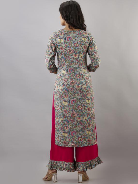 floral kurta palazzo set - 17956032 - Zoom Image - 3