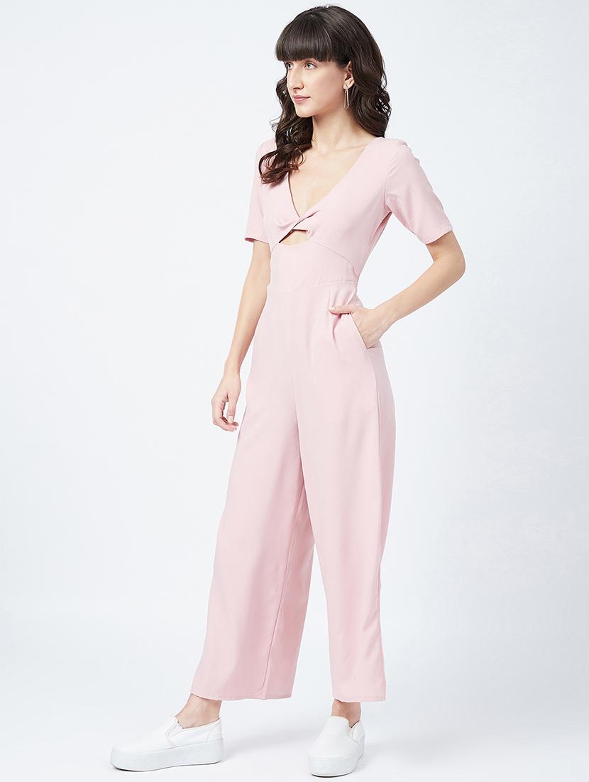 v-neck solid full leg jumpsuit - 17956105 - Zoom Image - 2