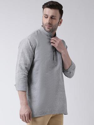 grey solid short kurta - 17956361 - Standard Image - 2