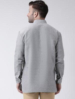 grey solid short kurta - 17956361 - Standard Image - 3
