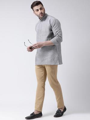 grey solid short kurta - 17956361 - Standard Image - 4