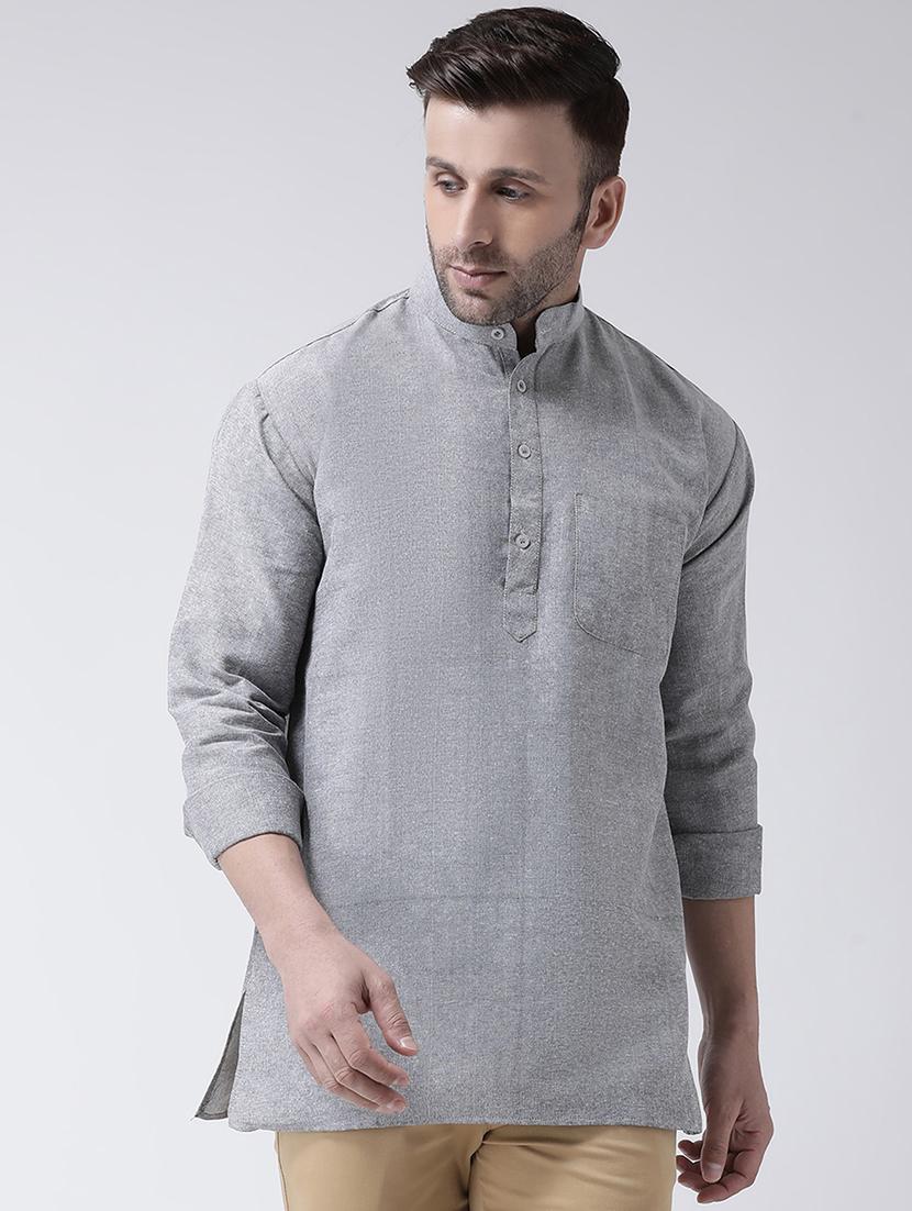 grey solid short kurta - 17956361 - Zoom Image - 1