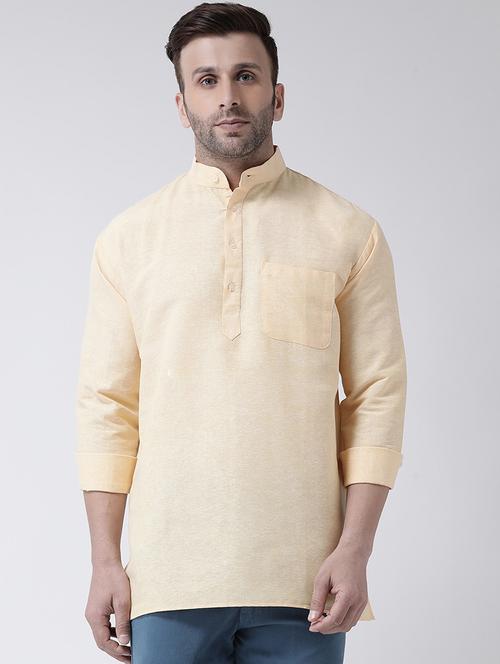 beige solid short kurta - 17956371 -  Standard Image - 0