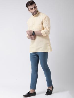 beige solid short kurta - 17956371 - Standard Image - 4