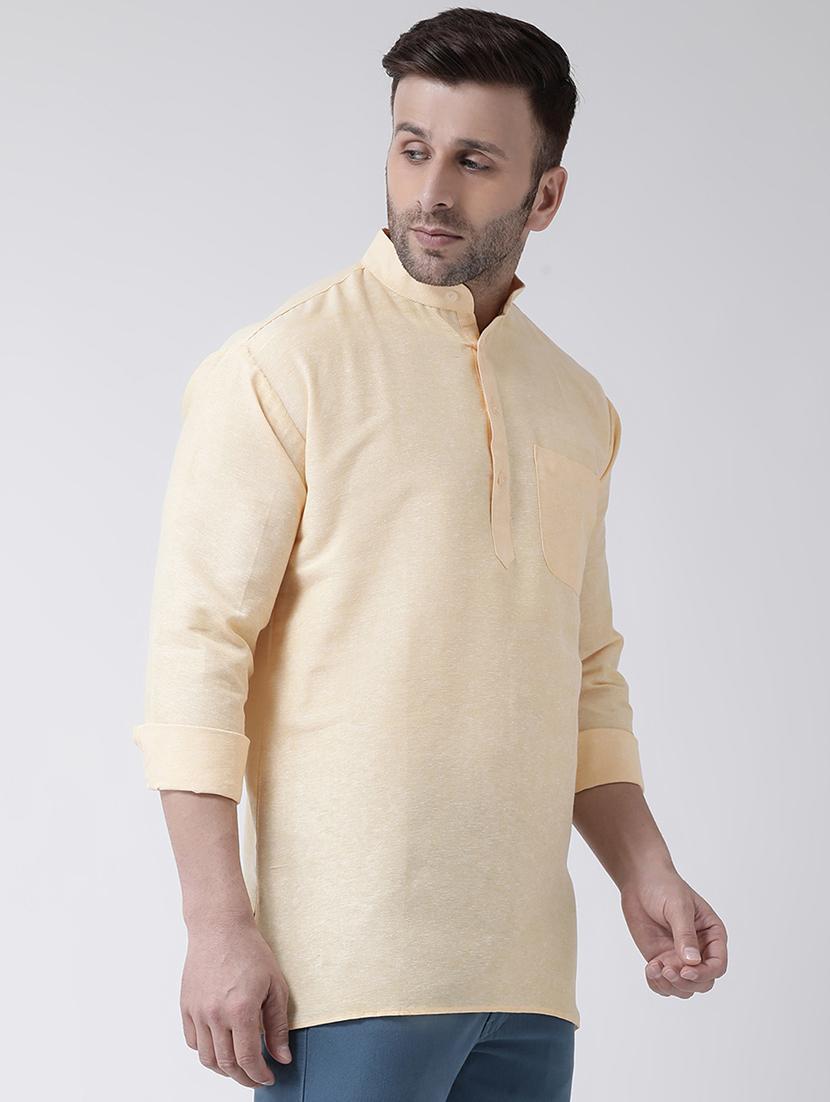 beige solid short kurta - 17956371 - Zoom Image - 2