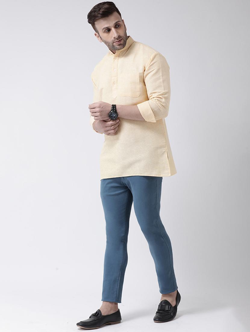 beige solid short kurta - 17956371 - Zoom Image - 4