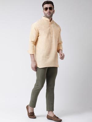 beige self design short kurta - 17956379 - Standard Image - 4