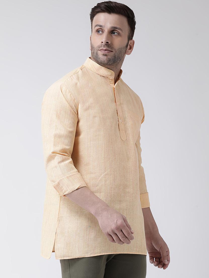 beige self design short kurta - 17956379 - Zoom Image - 2