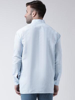 blue self design short kurta - 17956380 - Standard Image - 3