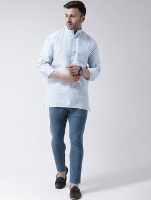 blue self design short kurta - 17956380 - Standard Image - 4