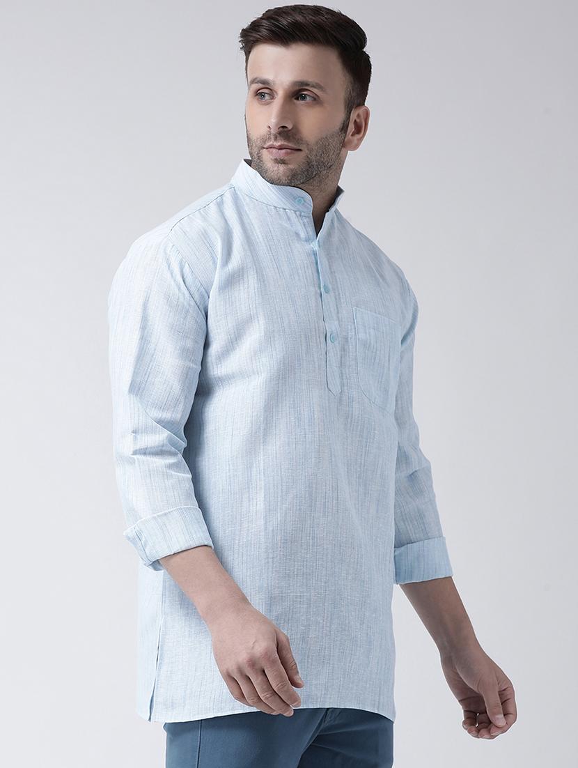 blue self design short kurta - 17956380 - Zoom Image - 2