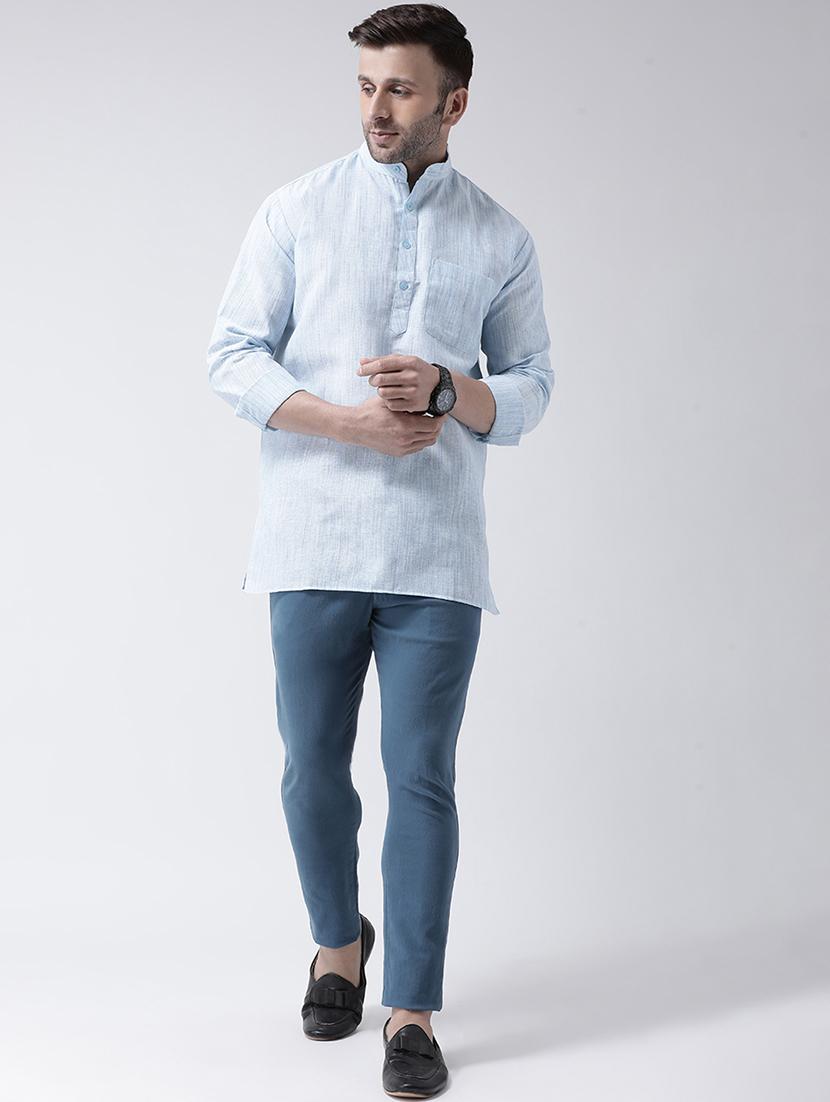 blue self design short kurta - 17956380 - Zoom Image - 4