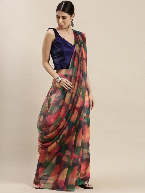 multi colored organza printed saree with blouse - 17957694 - Very Small Image - 1