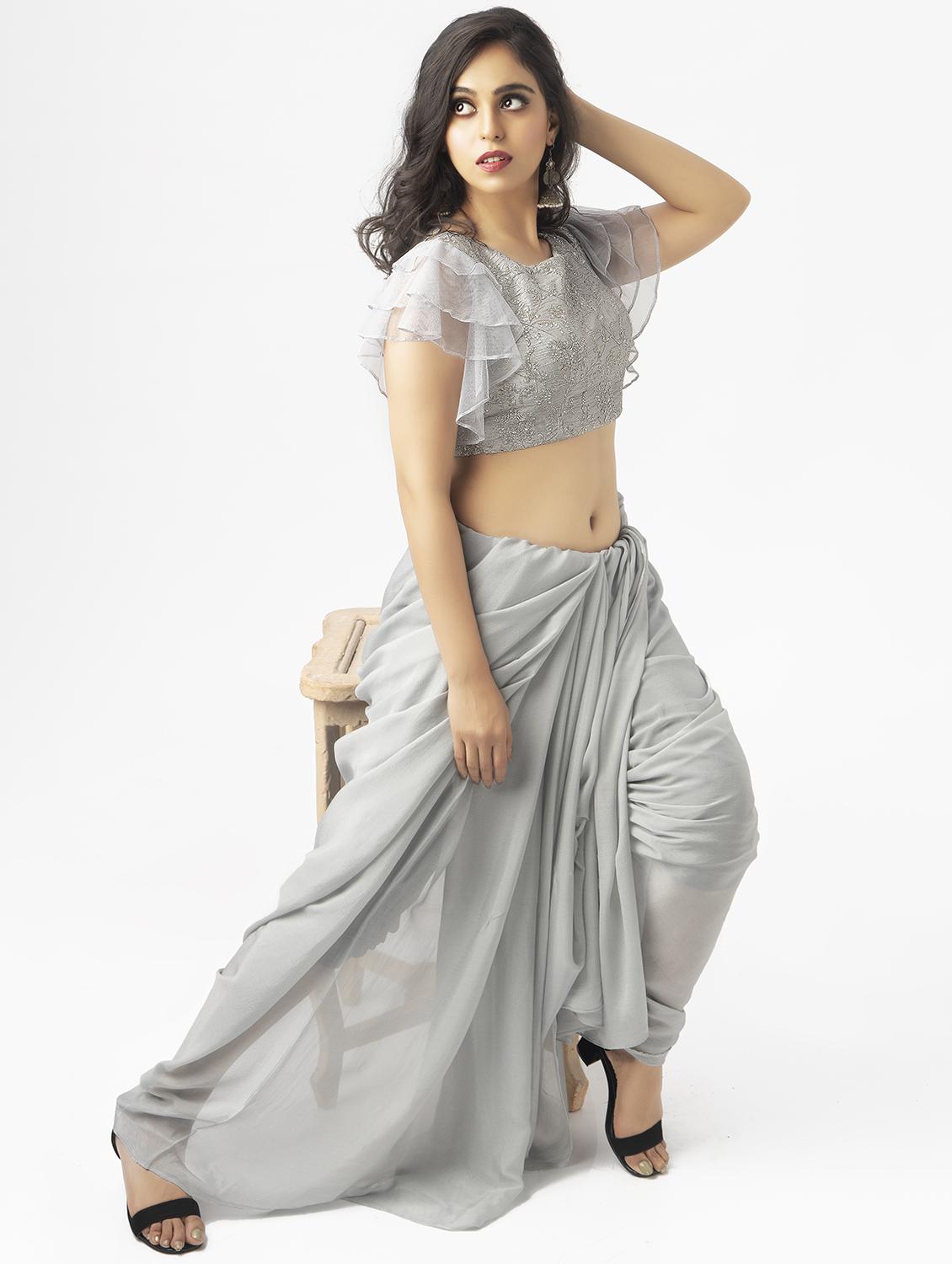 grey dupion embroidered blouse - 17957726 - Zoom Image - 3