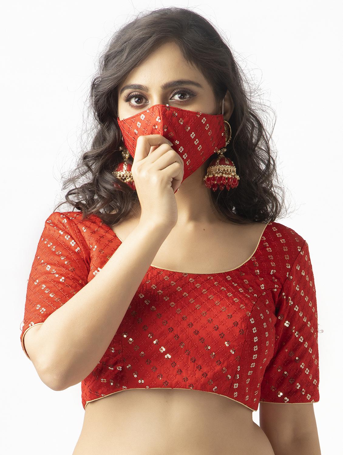 red embroidered blouse with face mask - 17957728 - Zoom Image - 1