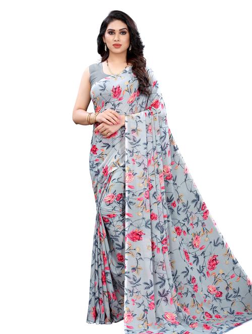 floral printed saree with blouse - 17958231 - Very Small Image - 1