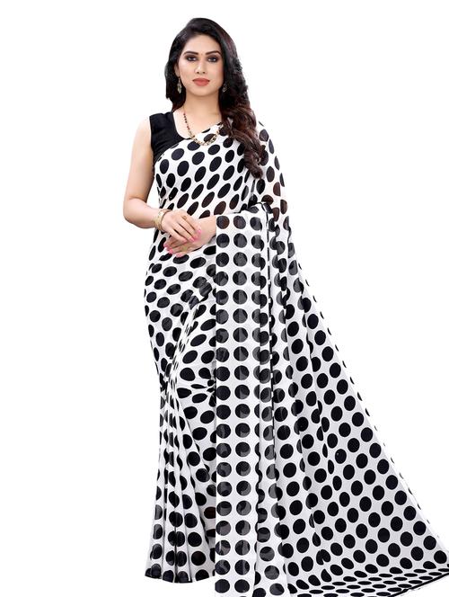 polka dots printed saree with blouse - 17958242 - Standard Image - 1