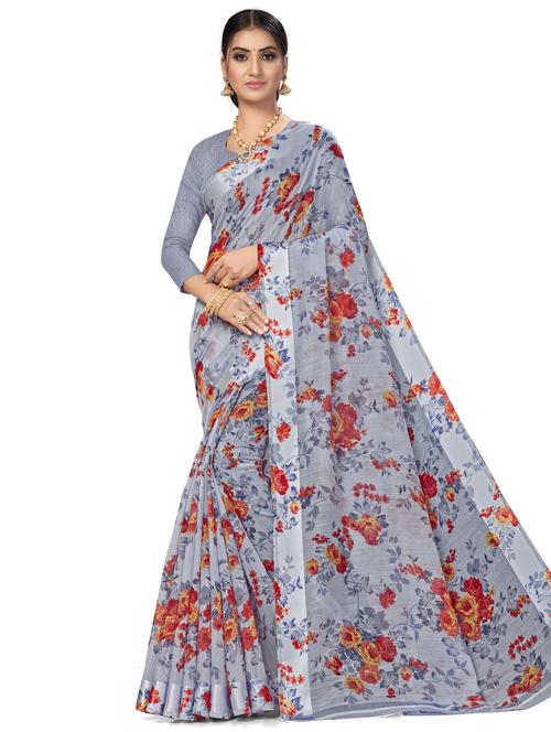 floral printed saree with blouse - 17958964 - Very Small Image - 1