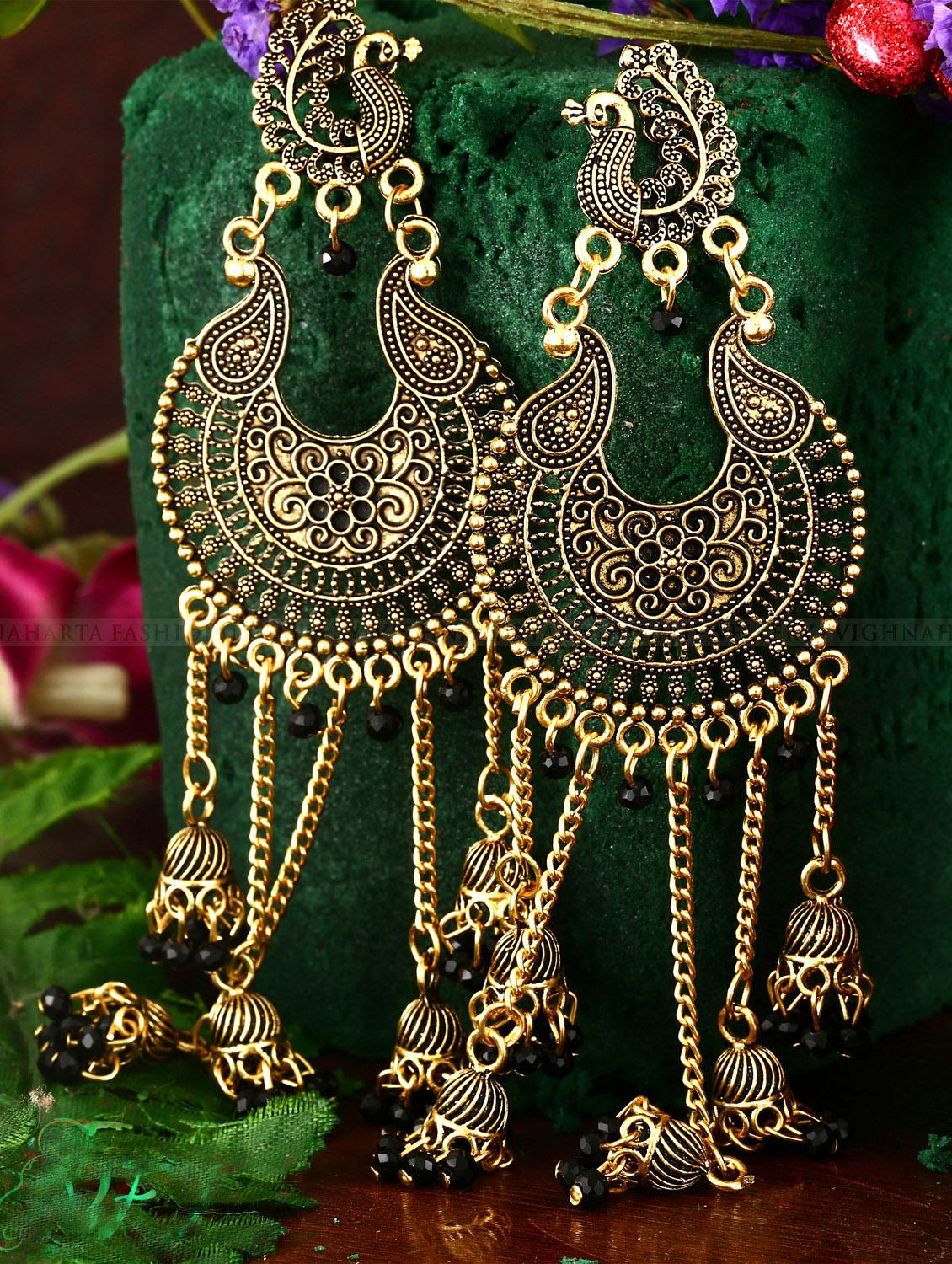 gold brass chandellier earring - 17959670 - Zoom Image - 1