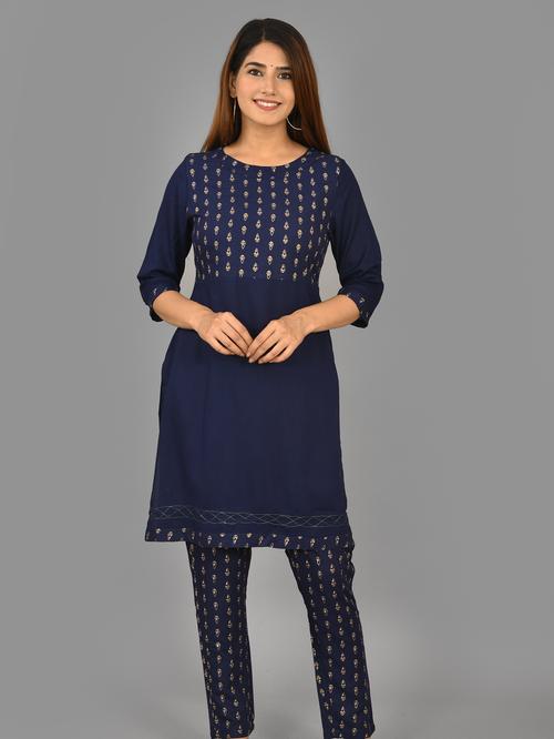 blue printed kurta and pant set - 17960222 - Standard Image - 1