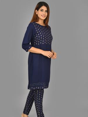 blue printed kurta and pant set - 17960222 - Standard Image - 3