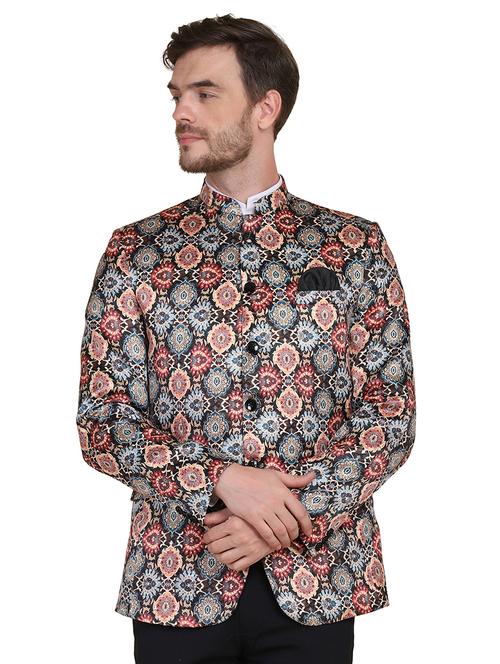 multi colored printed bandhgala formal blazer - 17960224 - Standard Image - 1