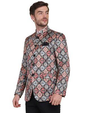 multi colored printed bandhgala formal blazer - 17960224 - Standard Image - 2