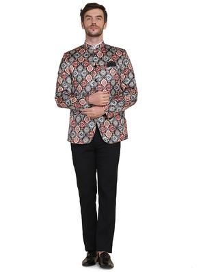 multi colored printed bandhgala formal blazer - 17960224 - Standard Image - 4
