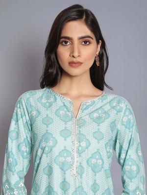 blue cotton straight kurta - 17960411 - Standard Image - 5