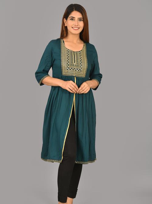 aurish bottle green embroidery kurti - 17960736 - Standard Image - 1