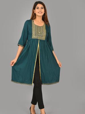 aurish bottle green embroidery kurti - 17960736 - Standard Image - 2