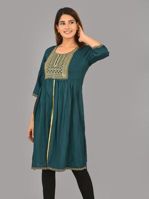 aurish bottle green embroidery kurti - 17960736 - Standard Image - 3