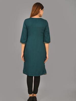 aurish bottle green embroidery kurti - 17960736 - Standard Image - 4