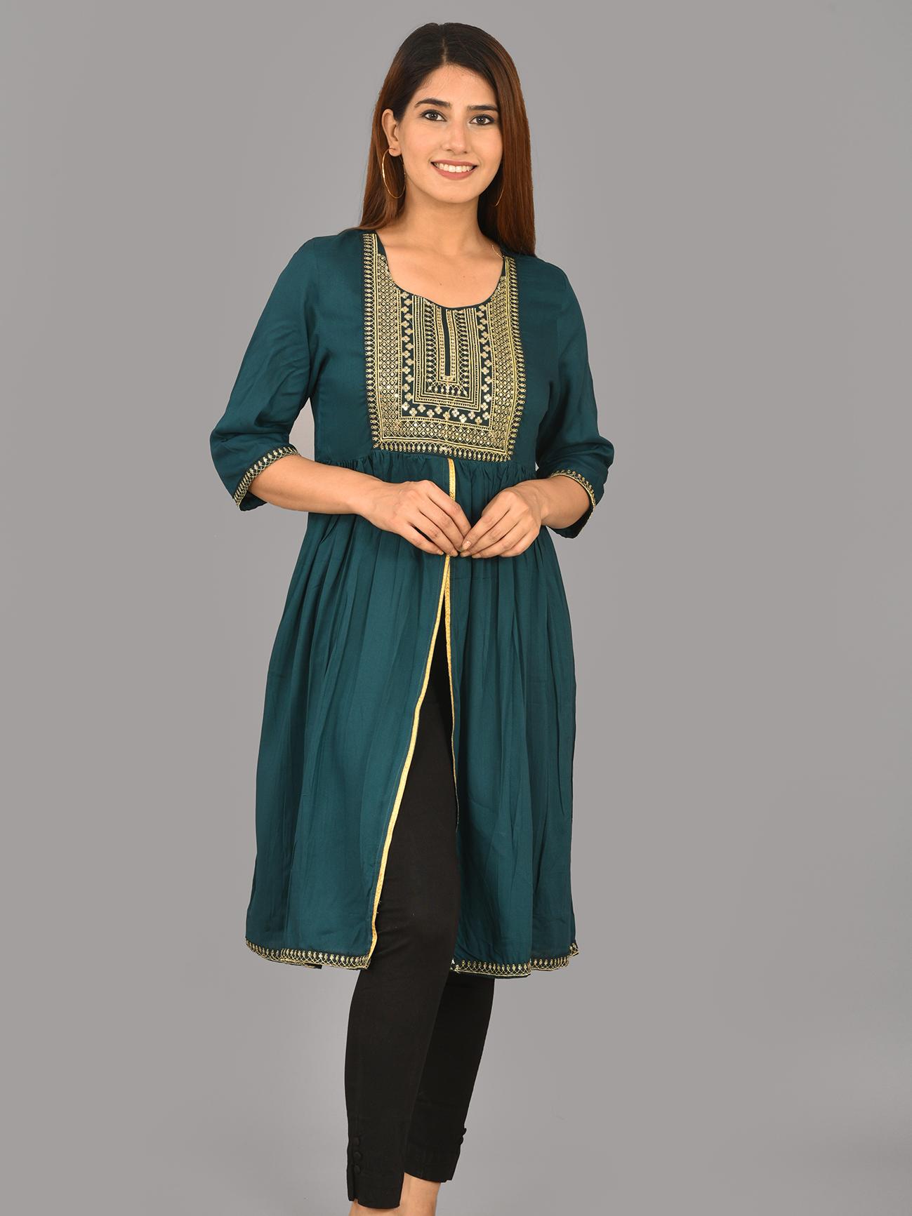 aurish bottle green embroidery kurti - 17960736 - Zoom Image - 1