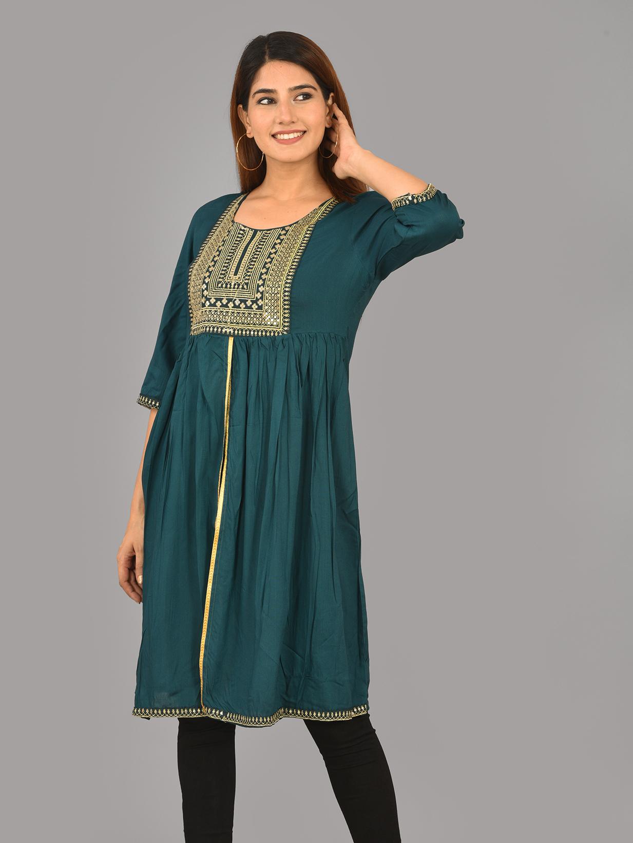 aurish bottle green embroidery kurti - 17960736 - Zoom Image - 3