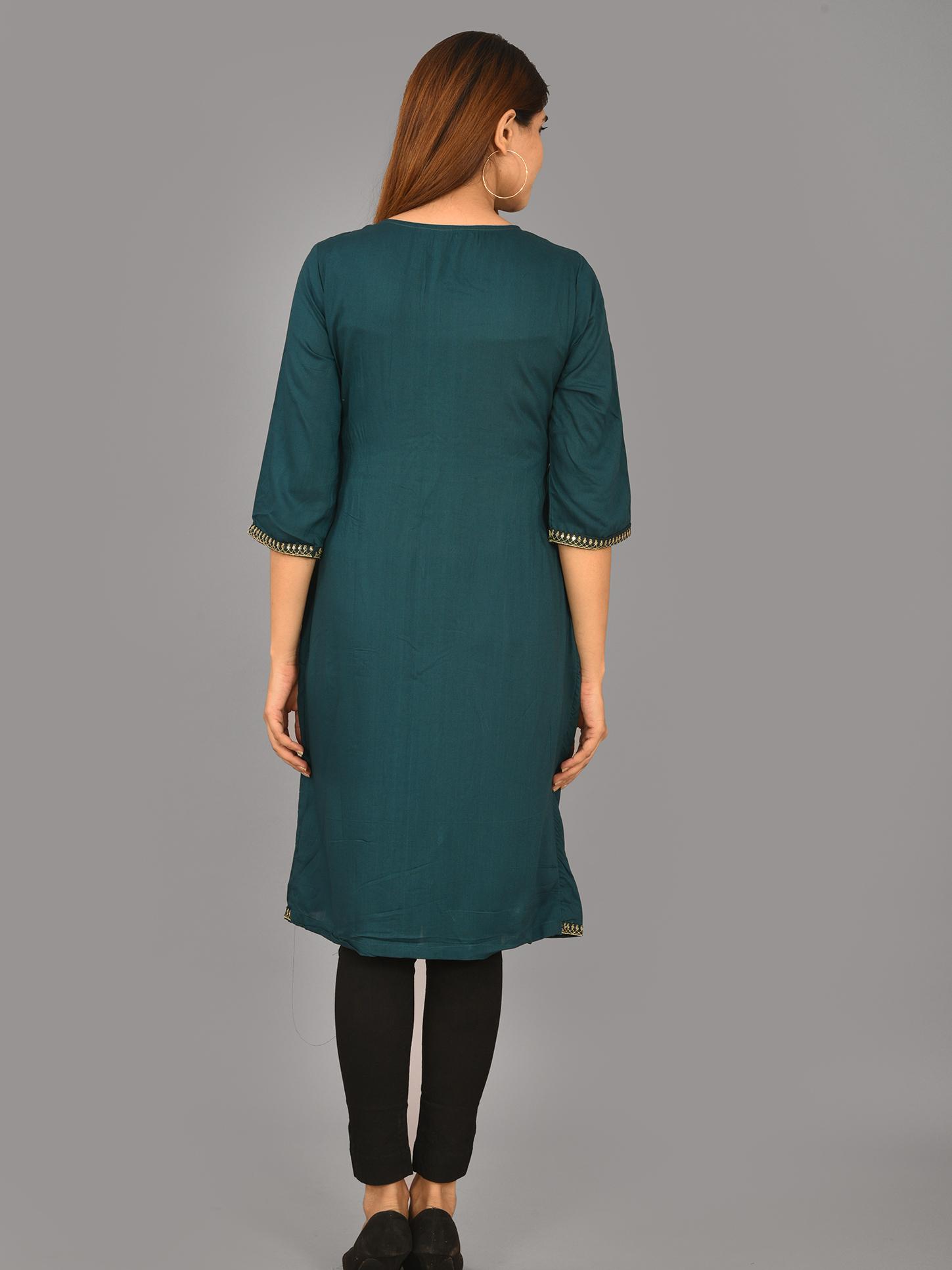 aurish bottle green embroidery kurti - 17960736 - Zoom Image - 4