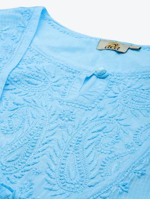 ada hand-embroidered blue chikankari a-line kurta - 17961249 - Standard Image - 5