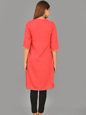 pink embroidary rayon frontslit kurti - 17961439 - Standard Image - 2
