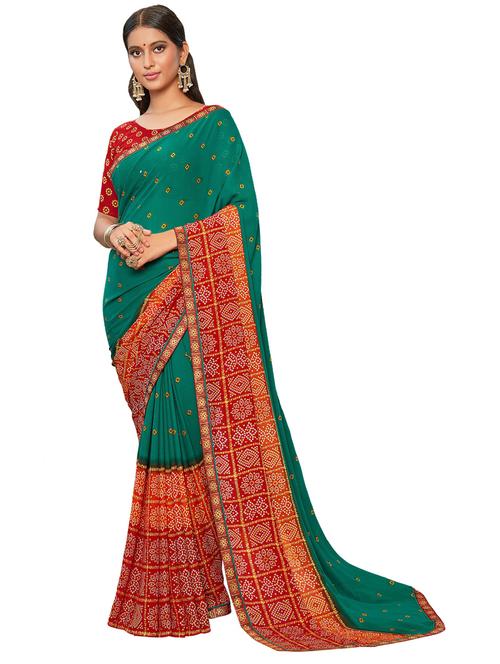 bandhani printed saree with blouse - 17962742 - Very Small Image - 1