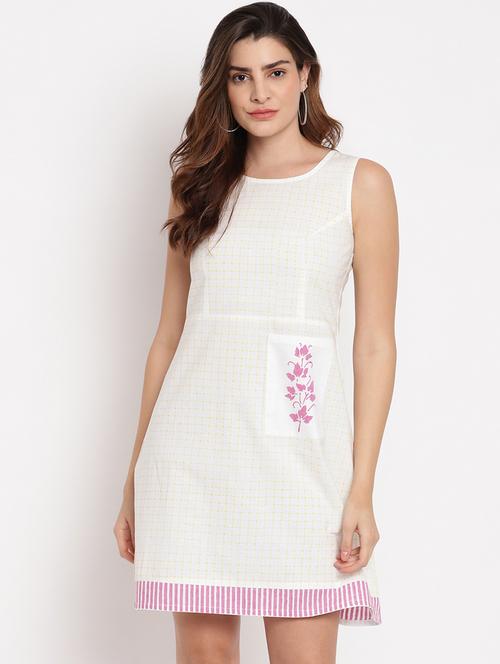 round neck checkered a-line dress - 17963175 - Standard Image - 1