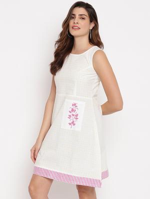 round neck checkered a-line dress - 17963175 - Standard Image - 2