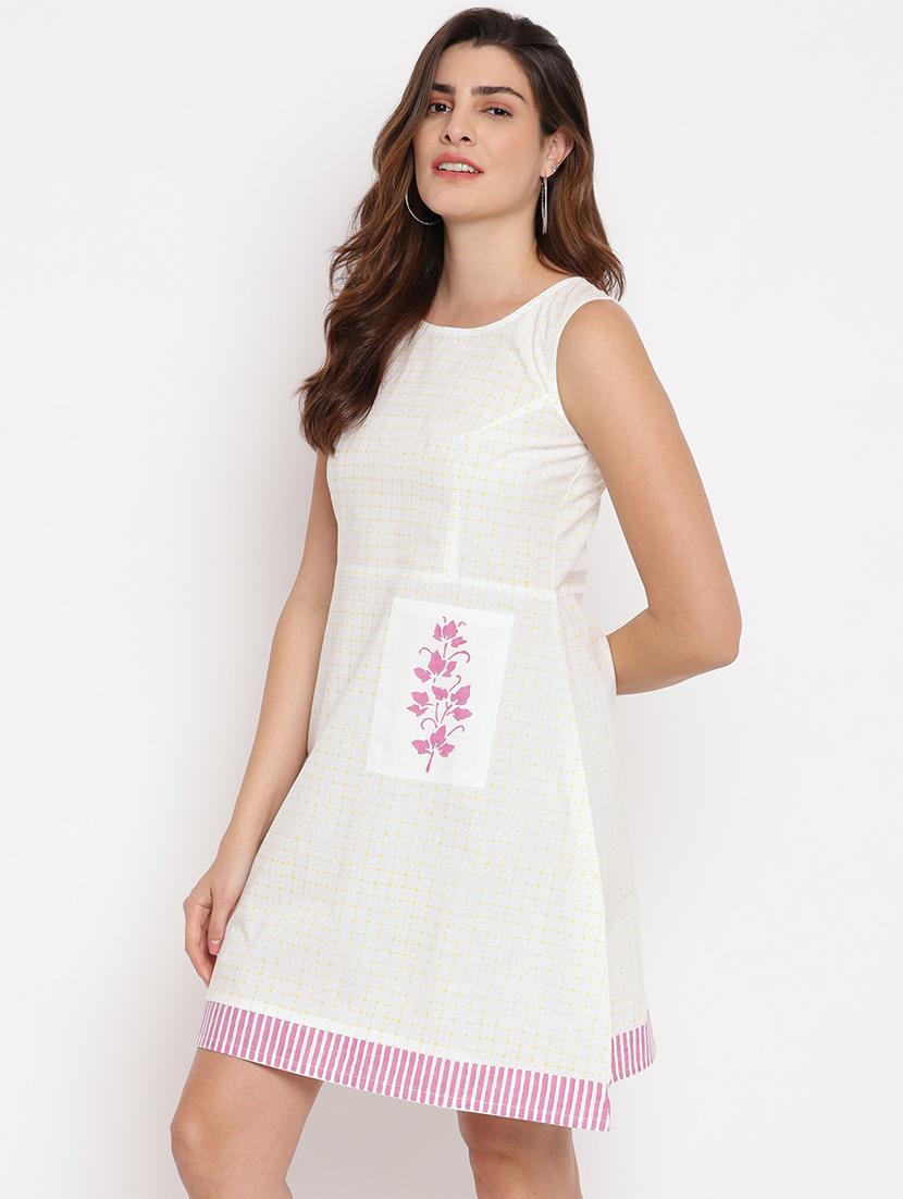 round neck checkered a-line dress - 17963175 - Zoom Image - 2