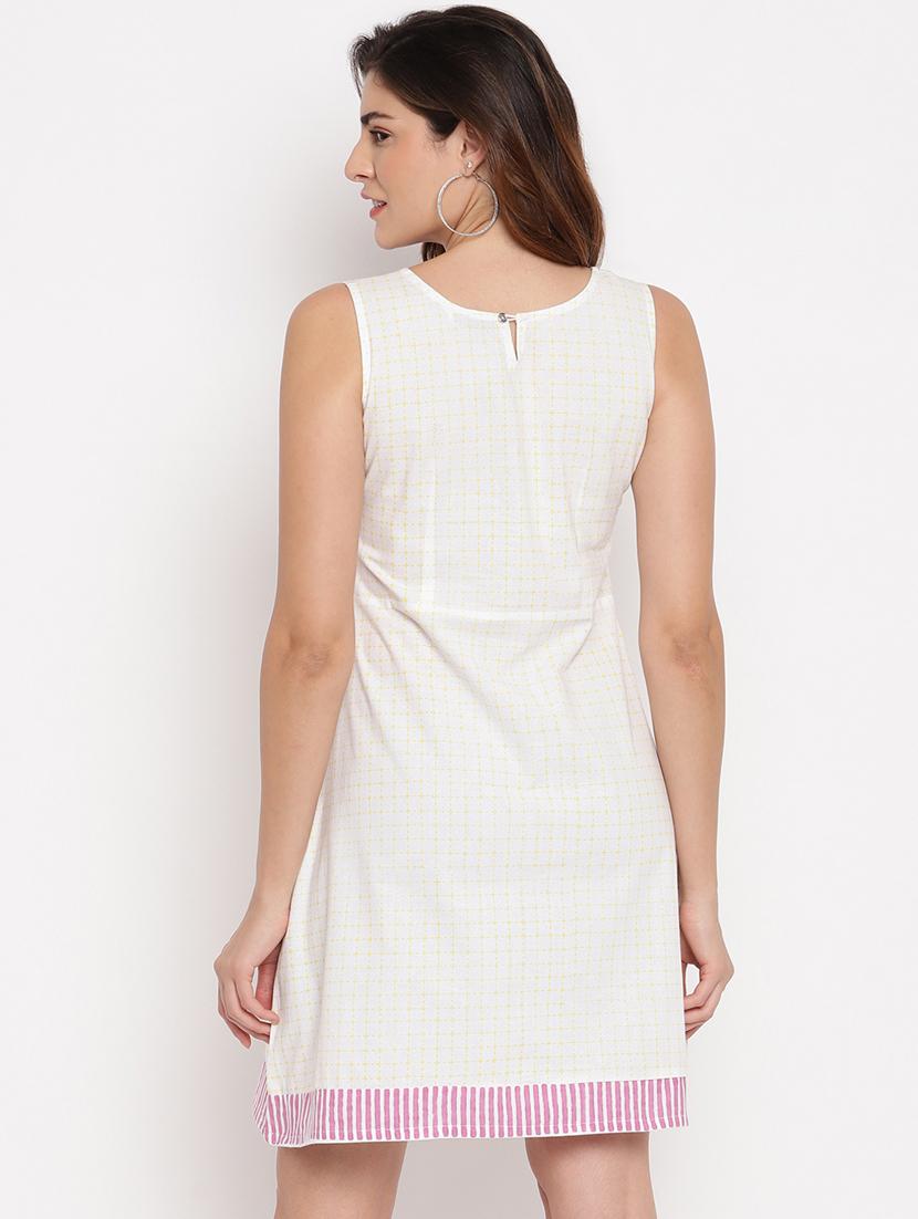 round neck checkered a-line dress - 17963175 - Zoom Image - 3