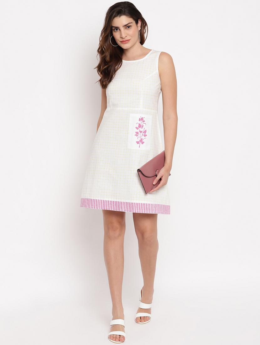 round neck checkered a-line dress - 17963175 - Zoom Image - 4