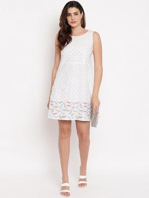 round neck printed a-line dress - 17963176 - Standard Image - 4