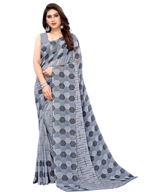 geometric printed saree with blouse - 17963760 - Very Small Image - 1