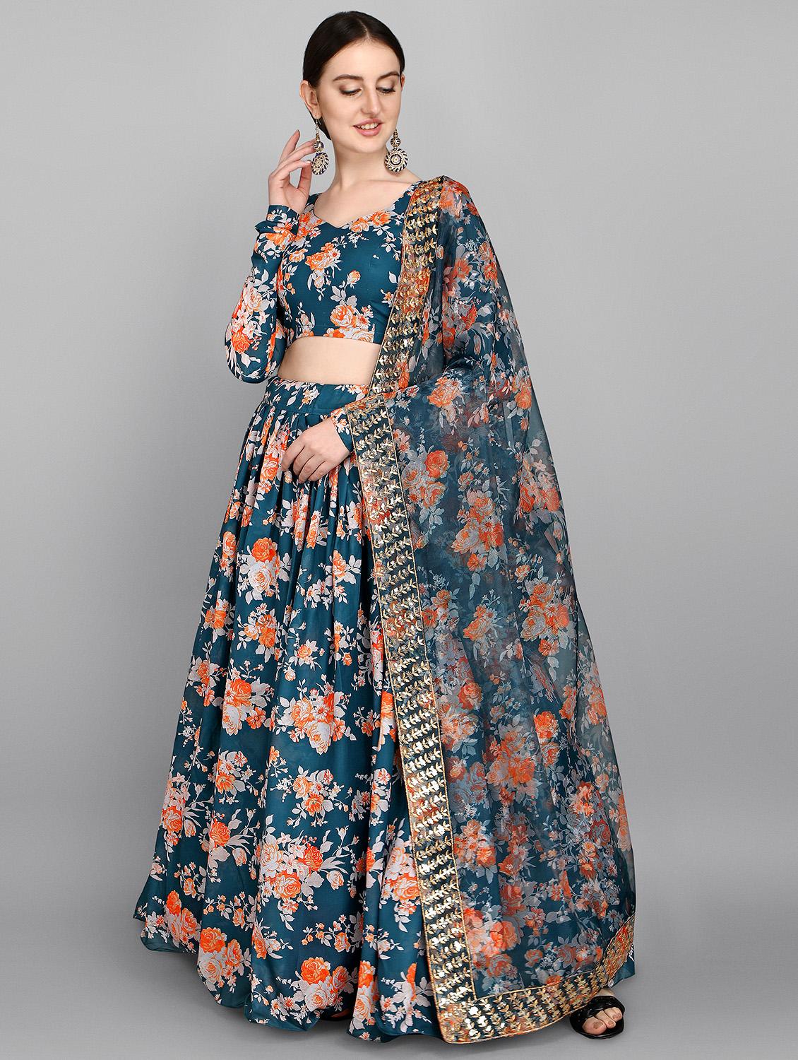 blue printed flared lehenga - 17963874 - Zoom Image - 2