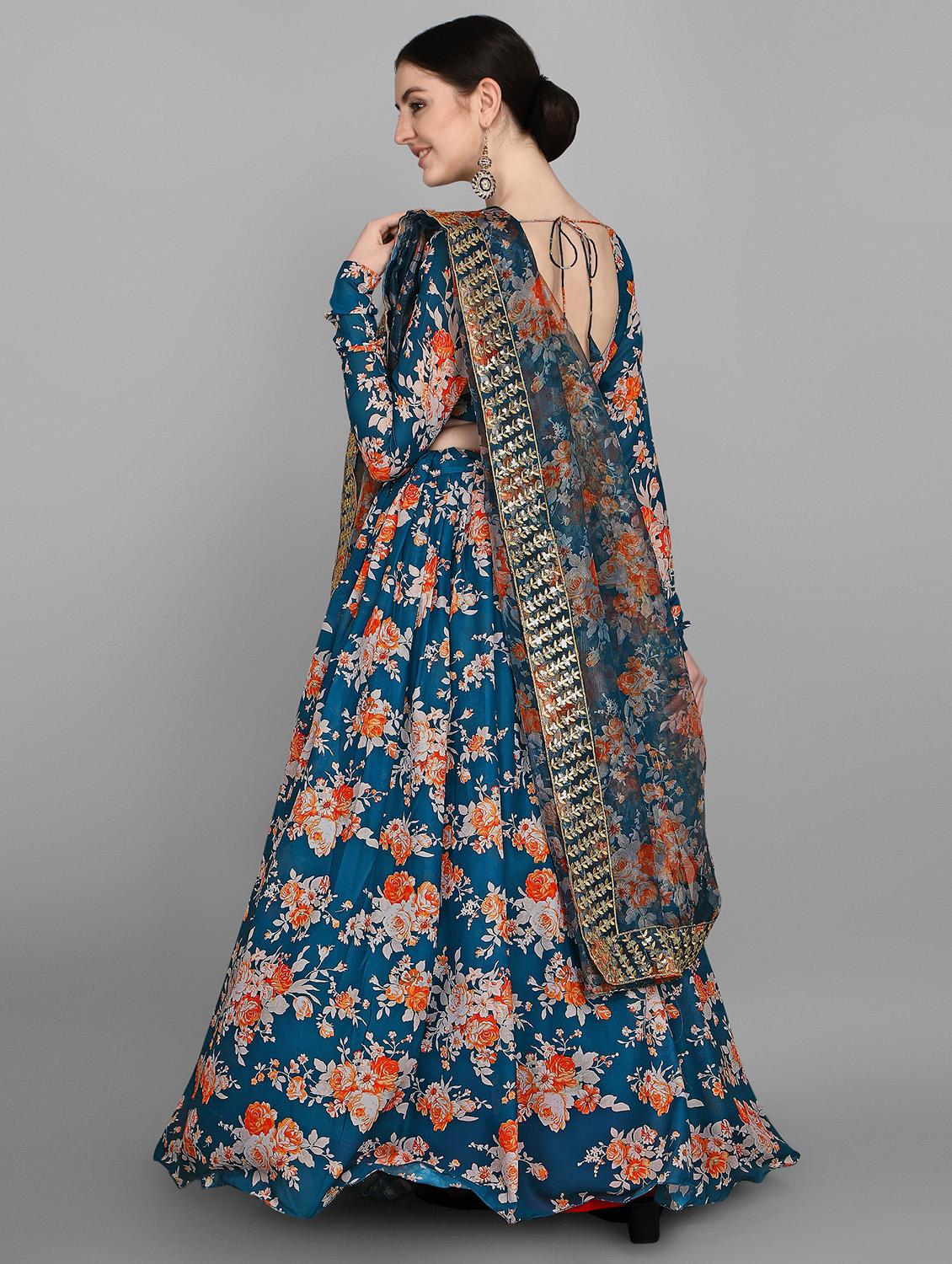 blue printed flared lehenga - 17963874 - Zoom Image - 3