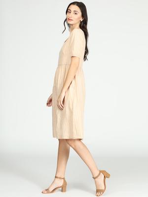 v-neck striped fit & flare dress - 17964883 - Standard Image - 2
